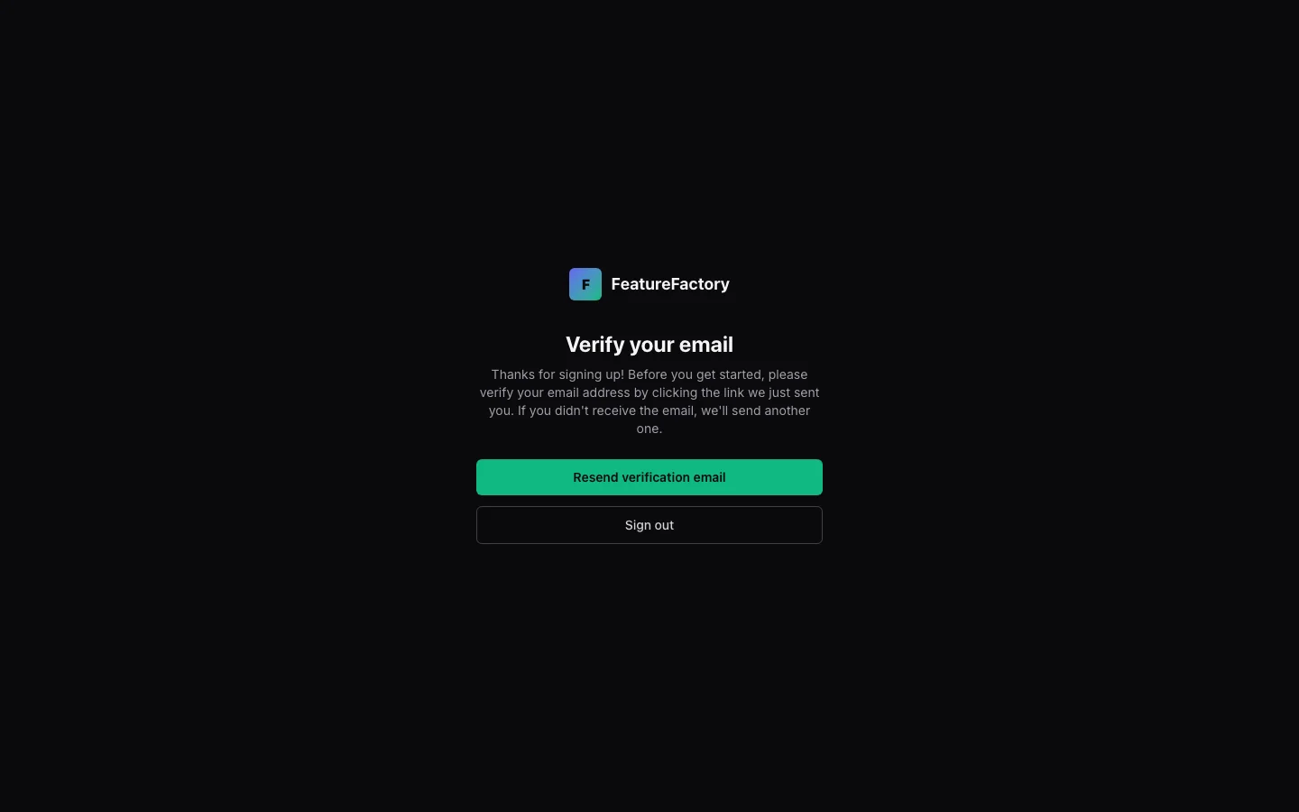Email verification page with a control to resend the verification message.